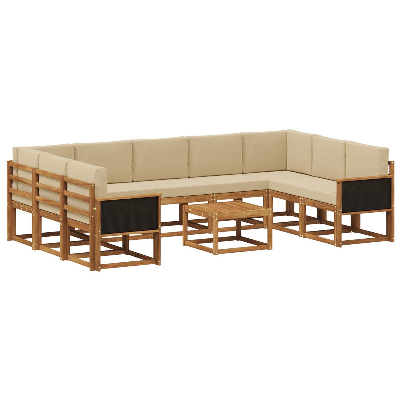 Udendørs sofagruppe 10 stk Naturlig og Beige Massivt Akacietræ billede