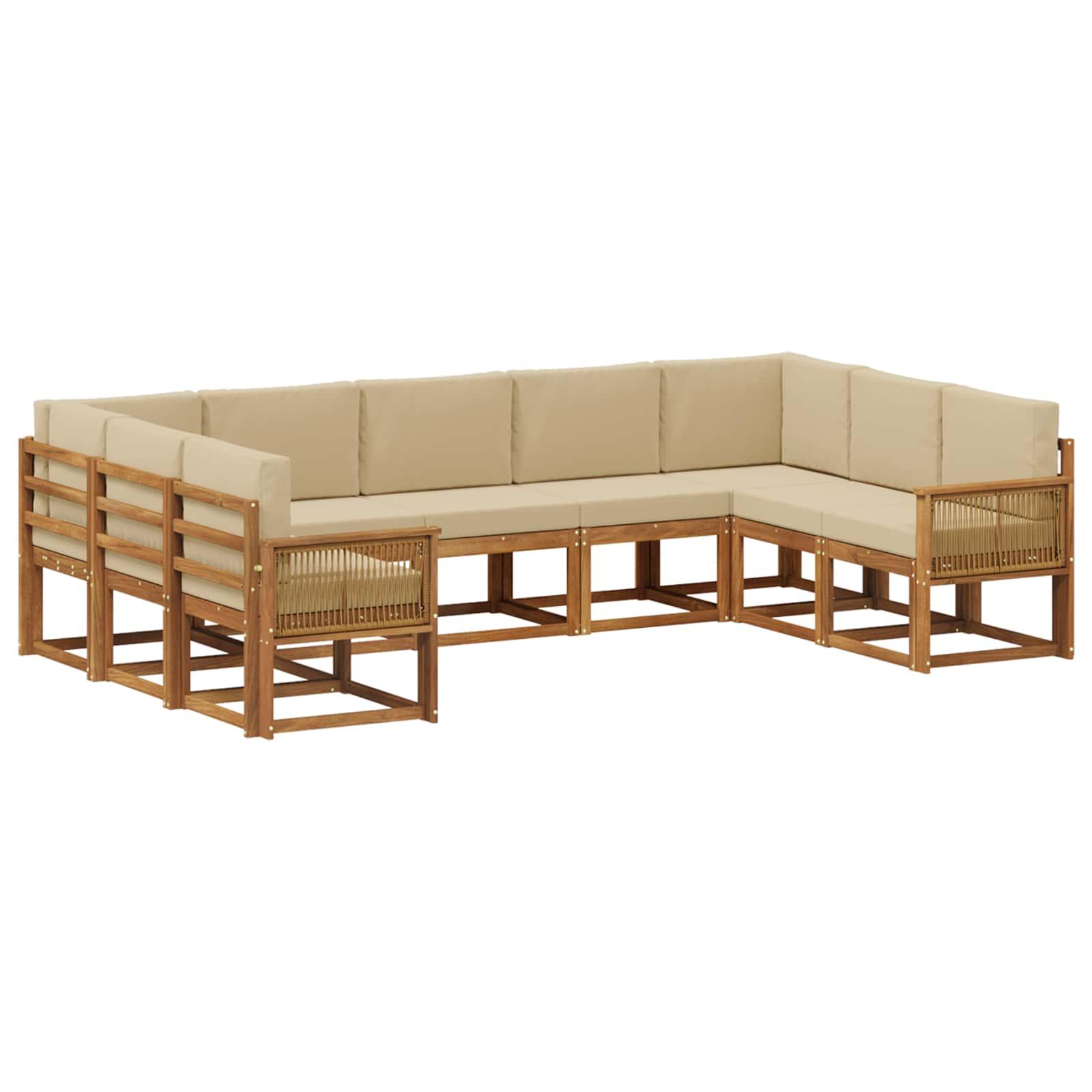 Udendørs sofagruppe 9 stk Naturlig og Beige Massivt Akacietræ billede
