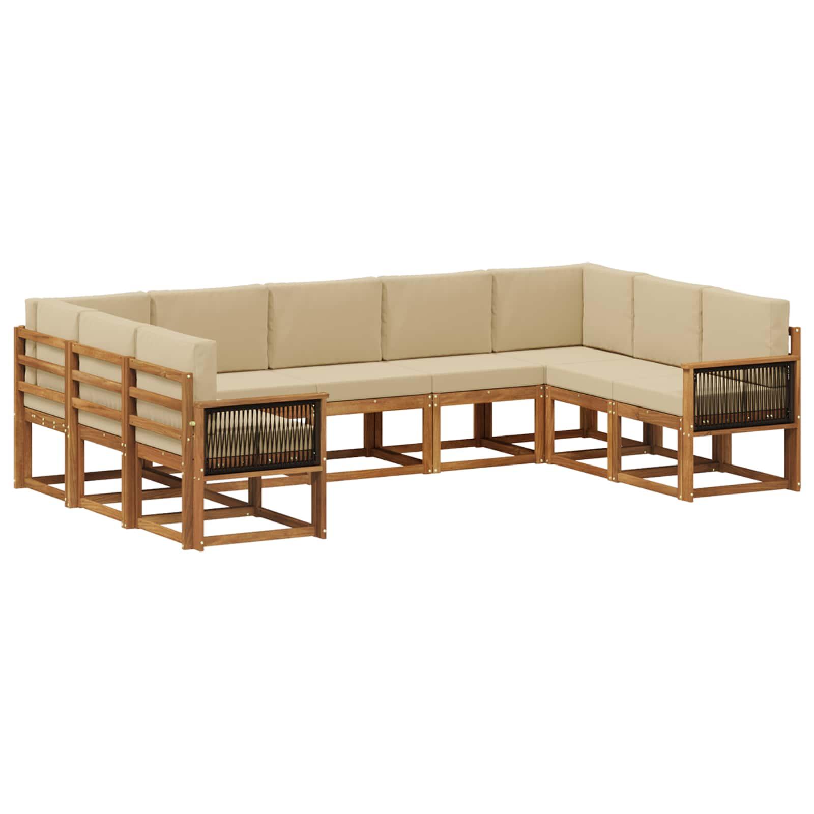 Udendørs sofagruppe 9 stk Naturlig og Beige Massivt Akacietræ billede