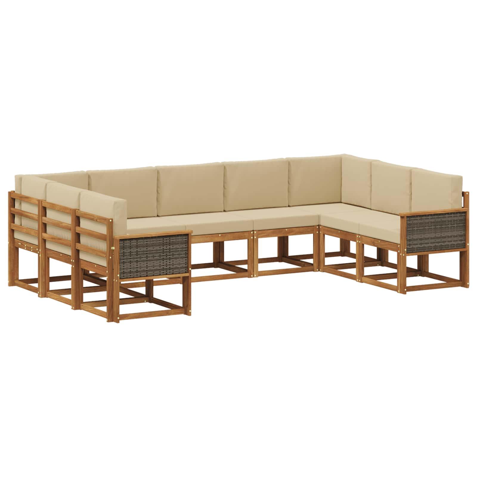 Udendørs sofagruppe 9 stk Naturlig og Beige Massivt Akacietræ billede