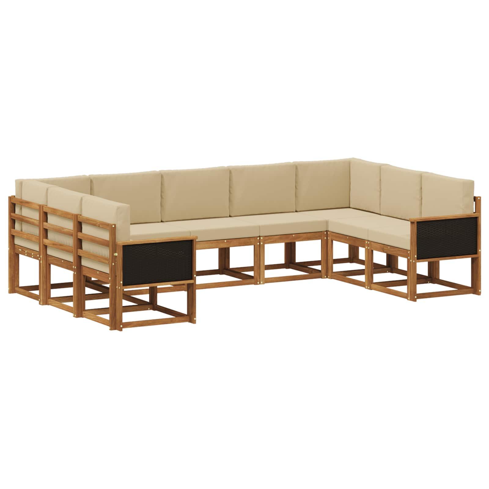 Udendørs sofagruppe 9 stk Naturlig og Beige Massivt Akacietræ billede