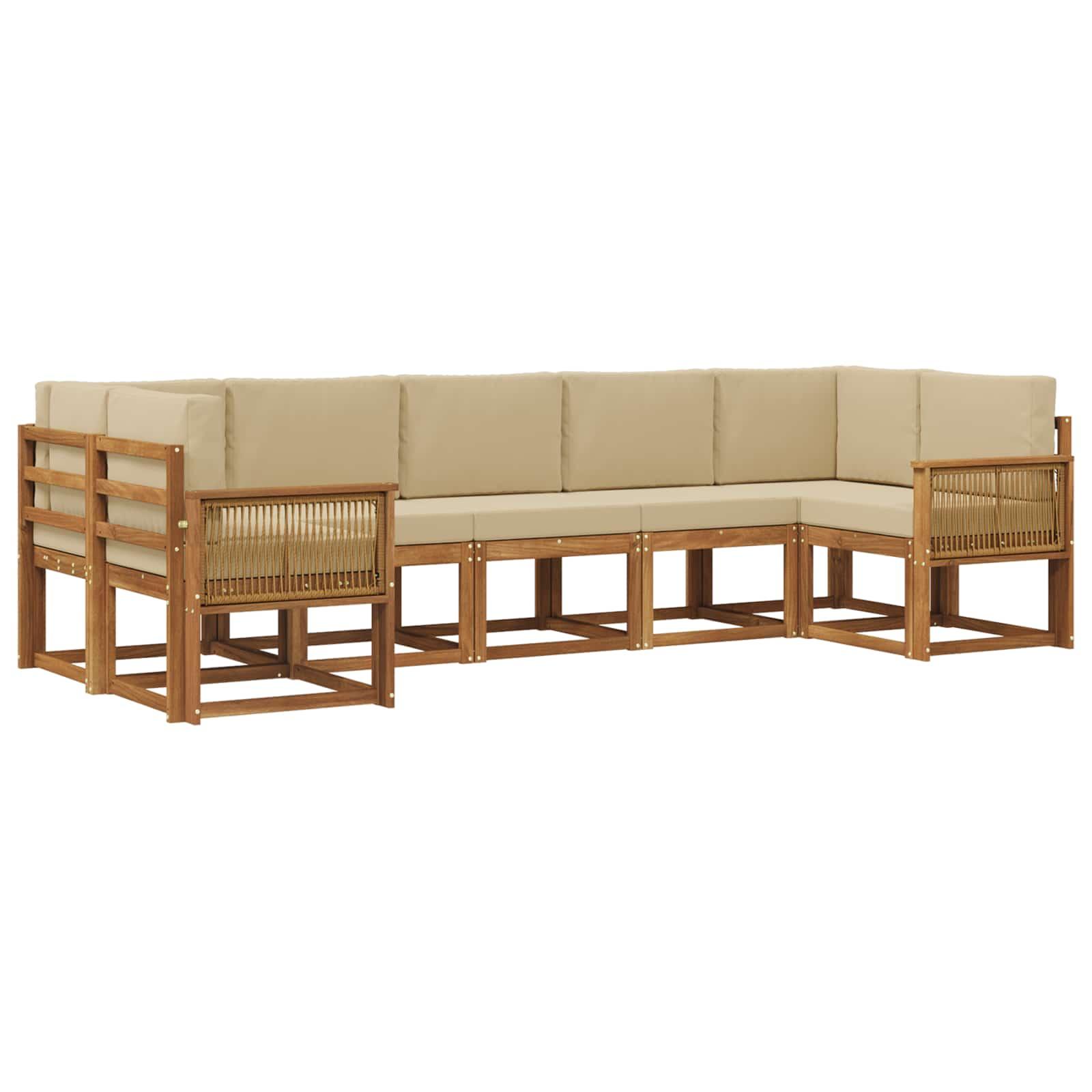 Udendørs sofagruppe i akacietræ - 7 dele, naturlig/beige, modulært