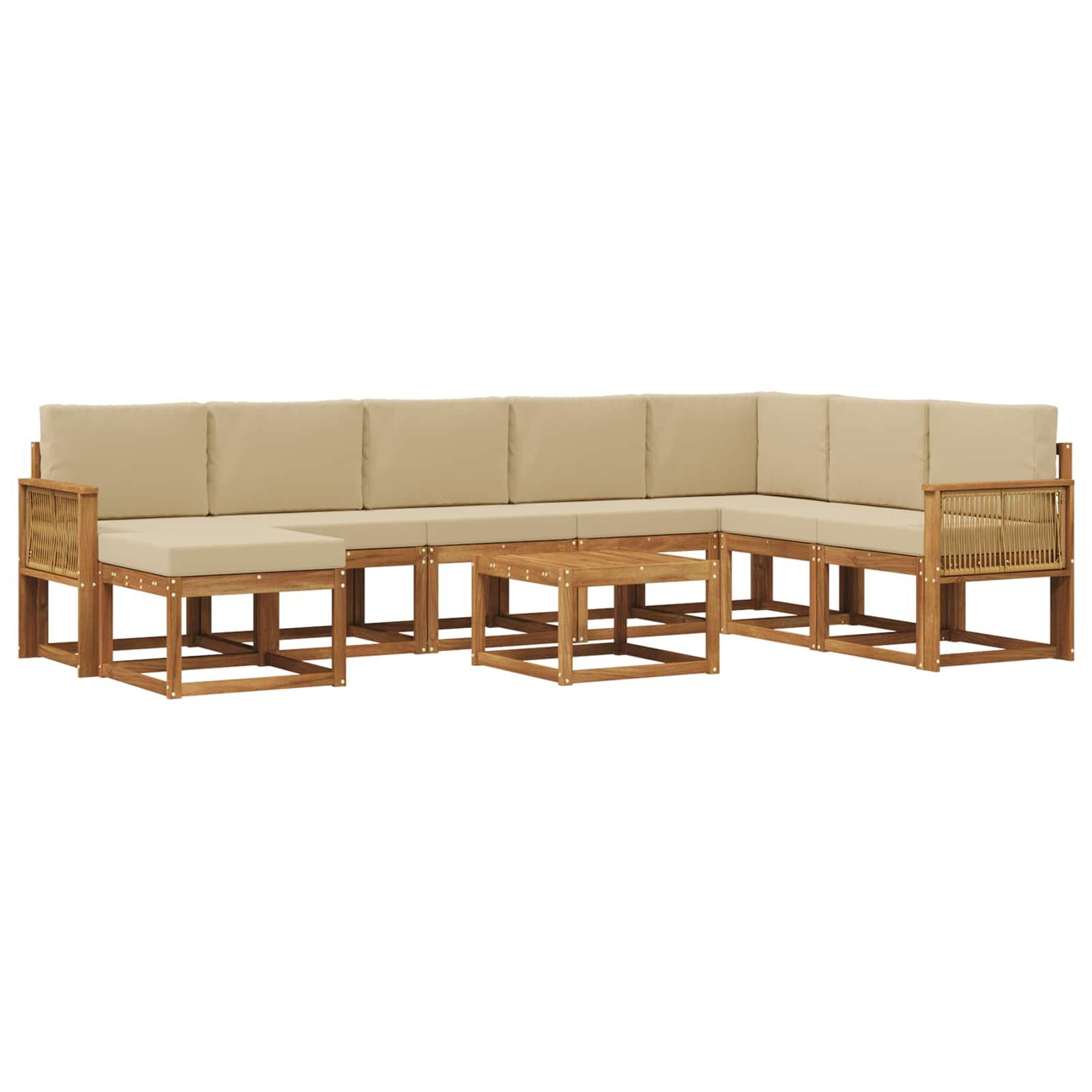 Udendørs sofagruppe 9 stk Naturlig og Beige Massivt Akacietræ billede