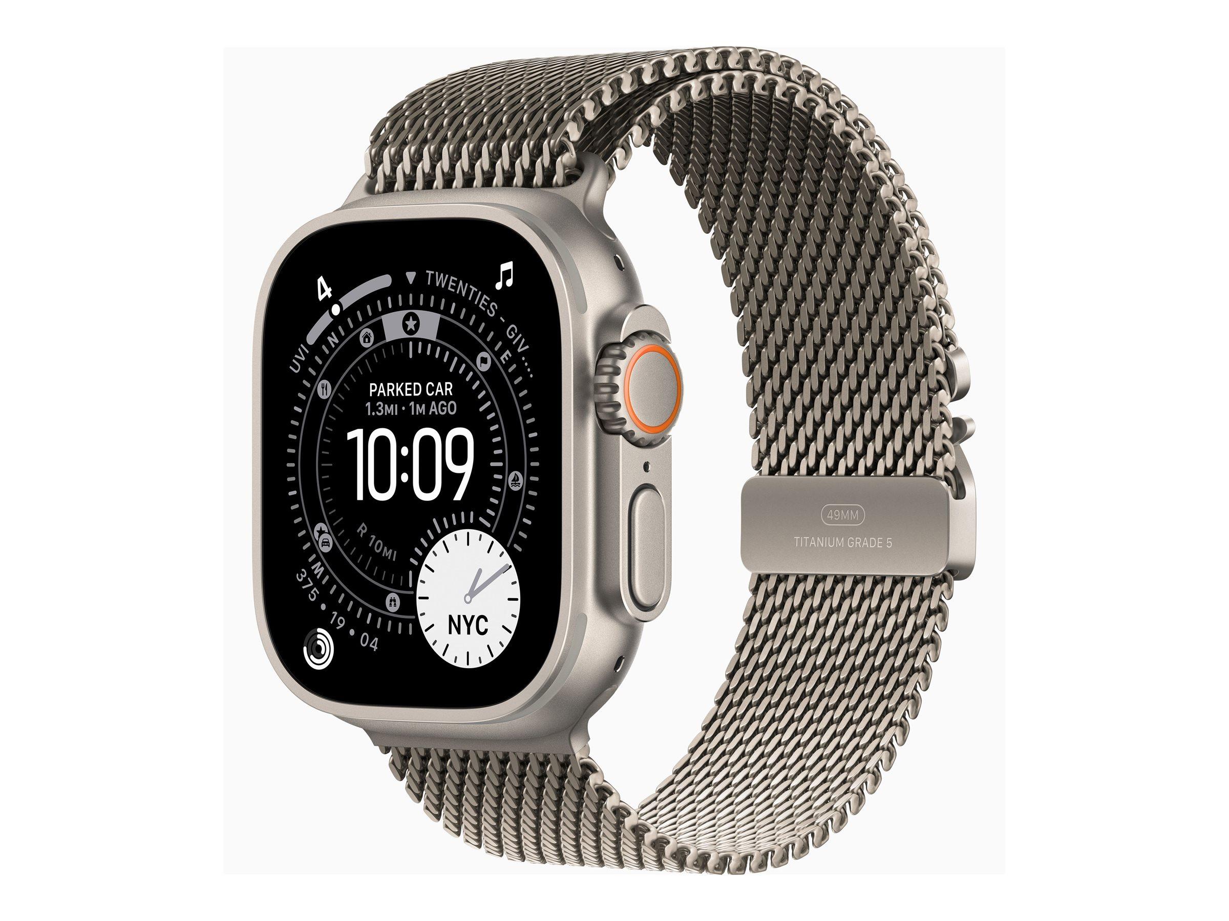 Apple Watch Ultra 3 49 mm - naturlig titanium med milanesisk løkke (M)