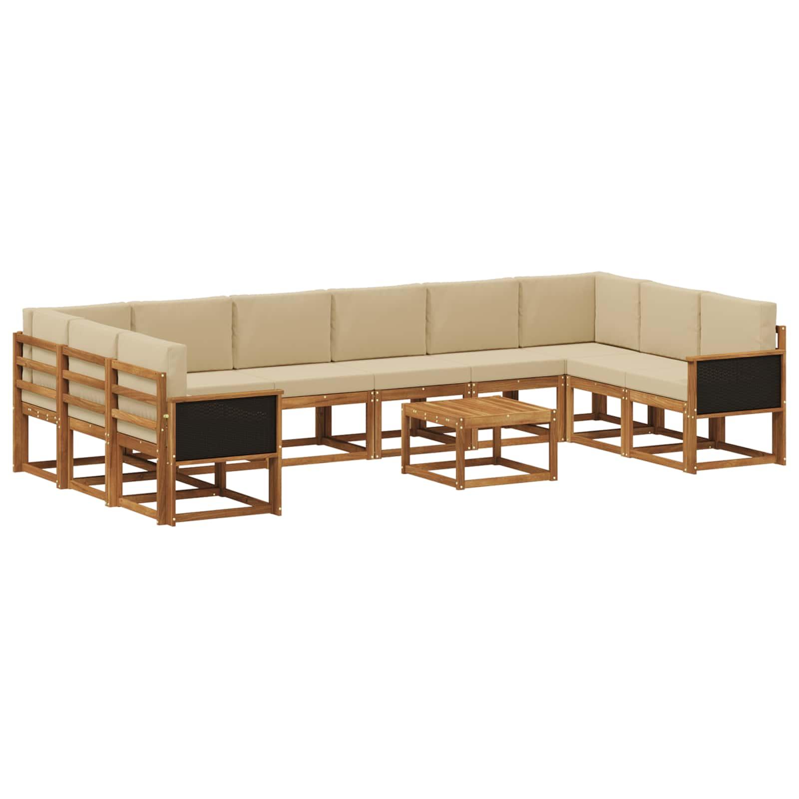 Udendørs sofagruppe 11 stk Naturlig og Beige Massivt Akacietræ billede