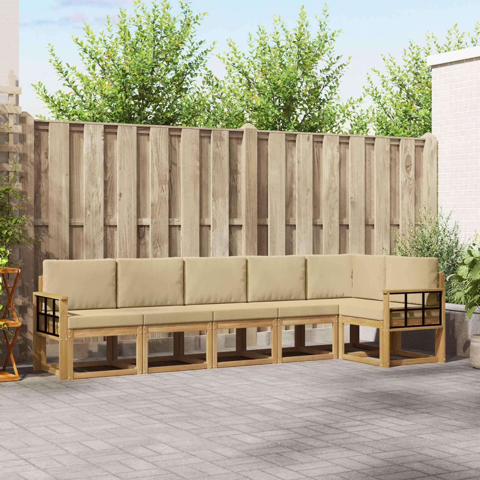 Udendørs sofagruppe med pude 6 stk Hvid og Beige Polyester billede