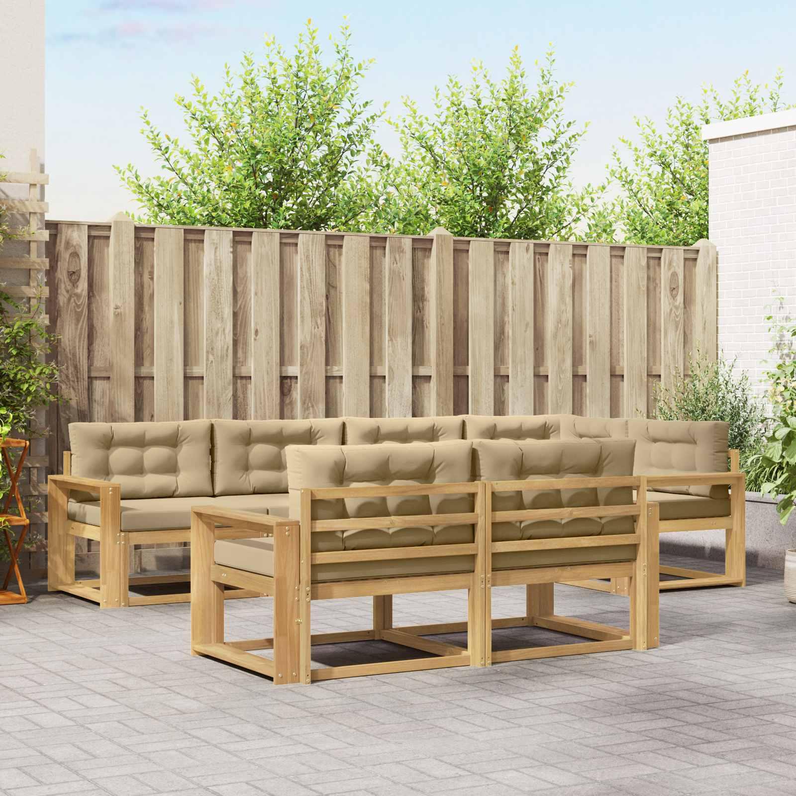 Udendørs sofagruppe med pude 6 stk Hvid og Beige Polyester billede