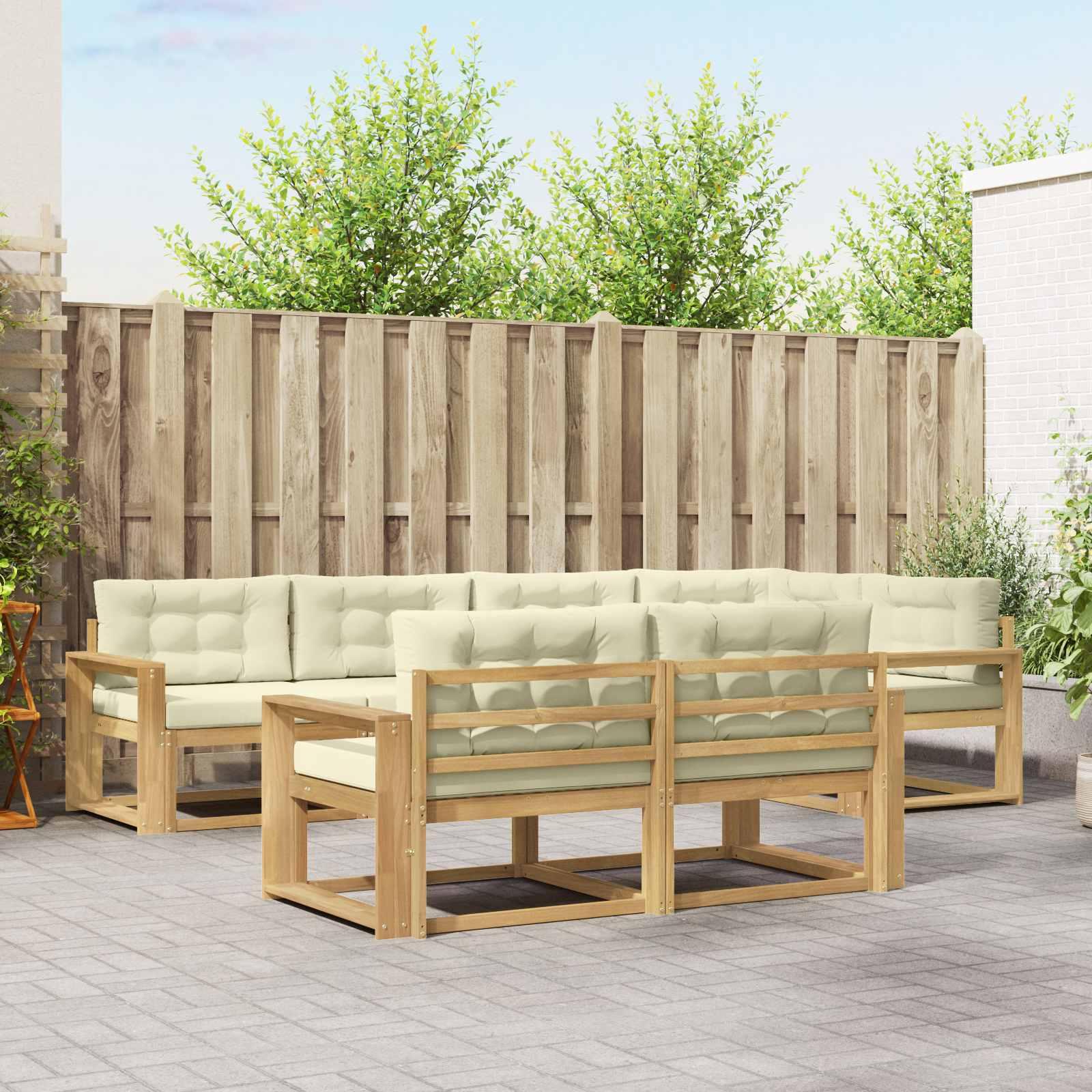 Udendørs modulsofa - sofagruppe i akacietræ, 6 dele, hvid/cremefarvet polyester