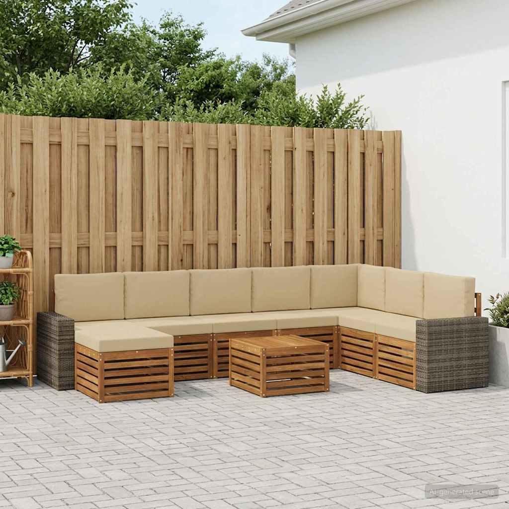 Udendørs sofagruppe med pude 9 stk Naturlig og Beige billede