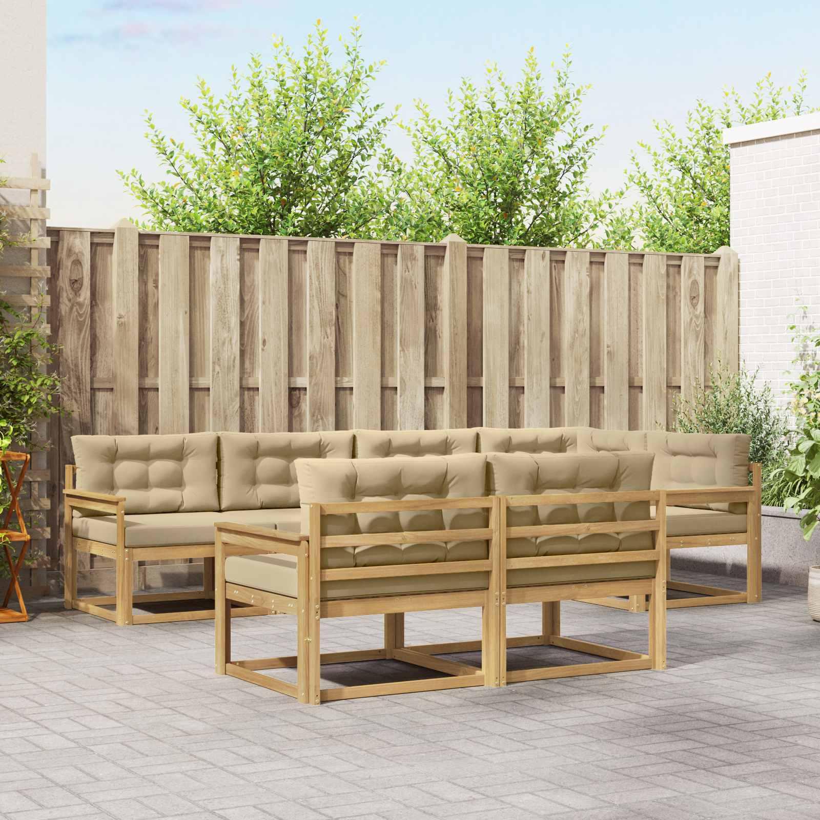 Udendørs sofagruppe med pude 6 stk Hvid og Beige Polyester billede