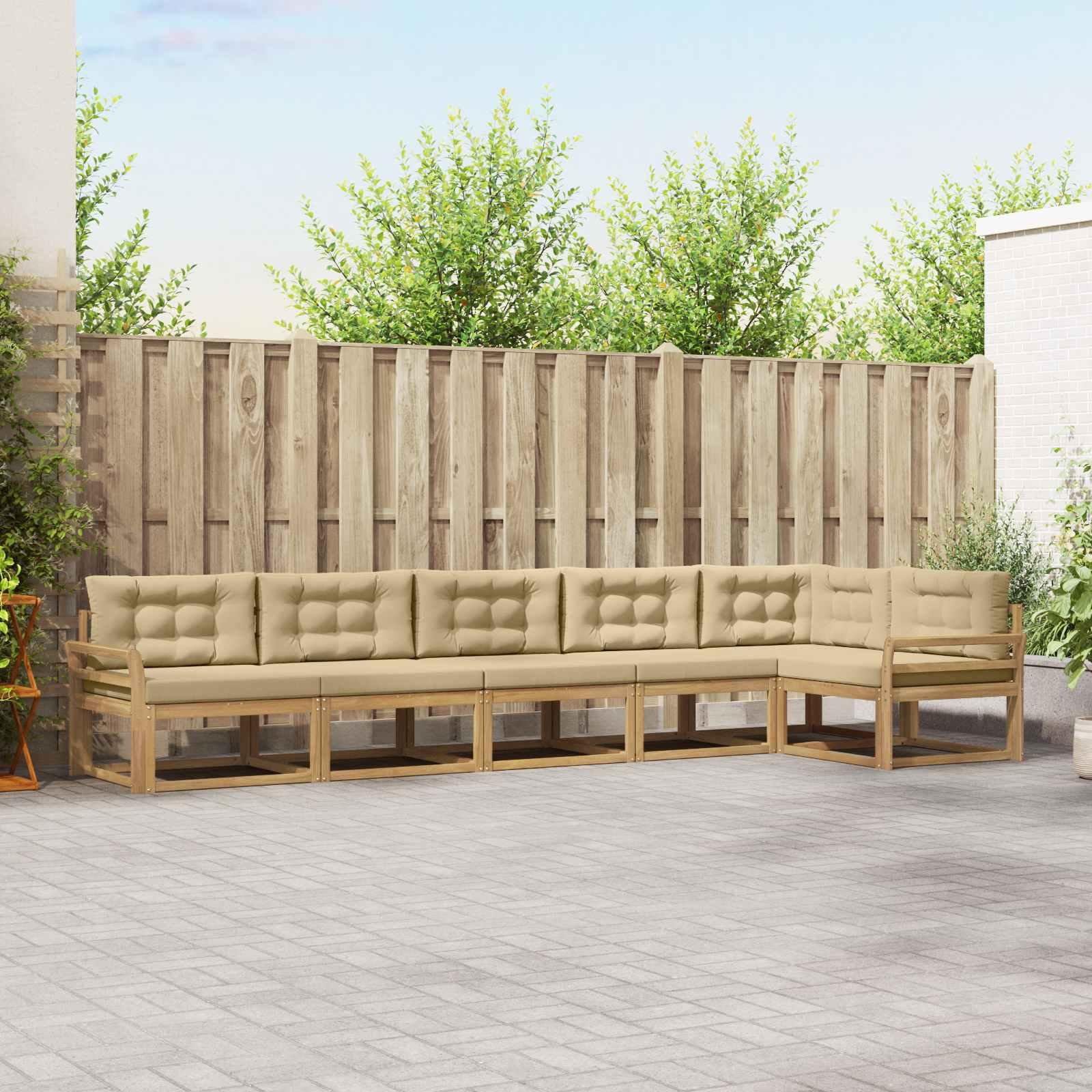 Udendørs sofagruppe med pude 4 stk Hvid og Beige Polyester billede