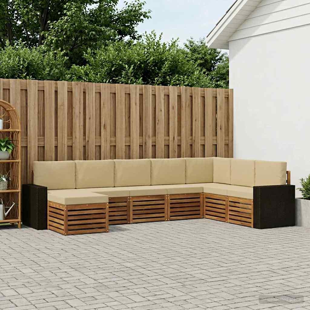 Udendørs sofagruppe i akacietræ - 8 dele, naturlig/beige billede