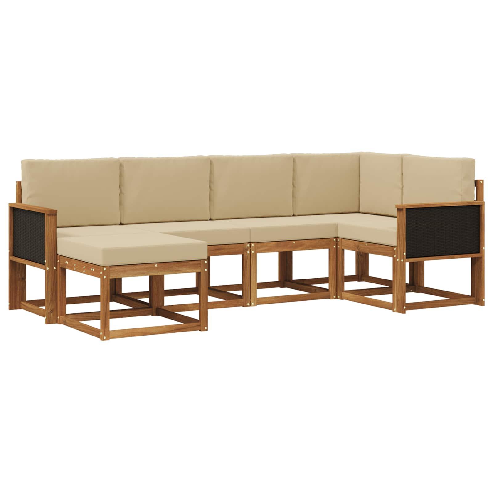 Udendørs sofagruppe 6 stk Naturlig og Beige Massivt Akacietræ billede