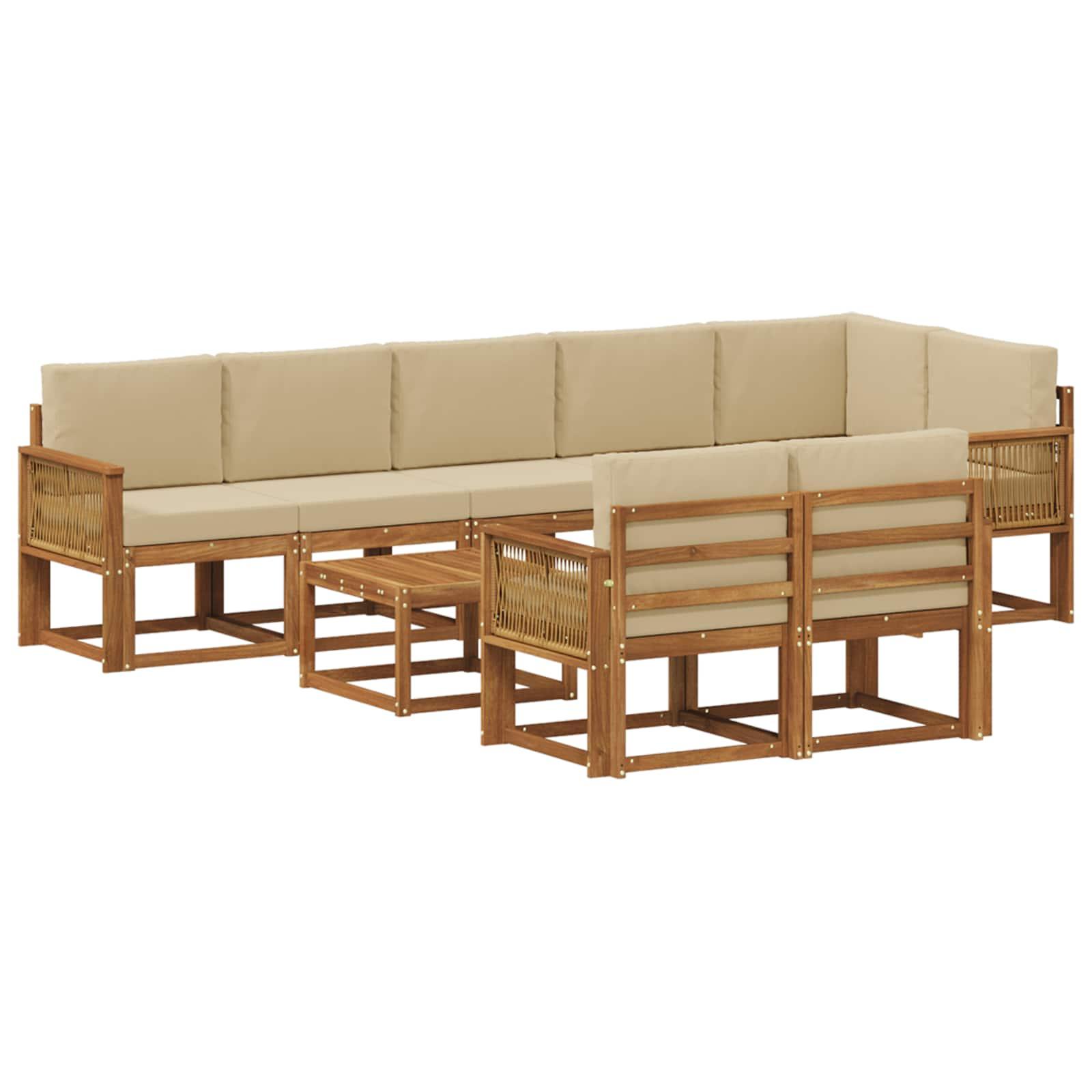 Udendørs sofagruppe i akacietræ - 9 dele, naturlig/beige med puder billede