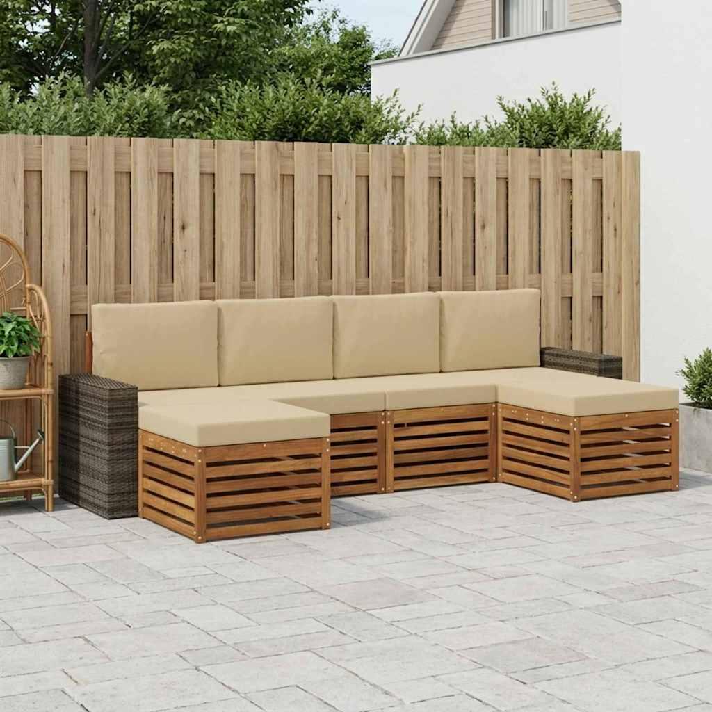 Sofasæt med puder - 6 dele i naturlig/beige massivt akacietræ billede