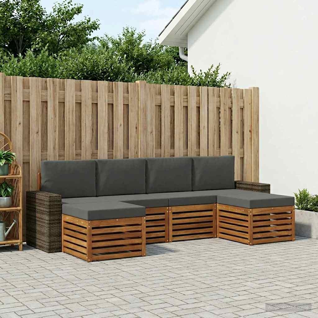 Sofasæt med pude 6 stk Naturlig og Antracit Massivt Akacietræ billede