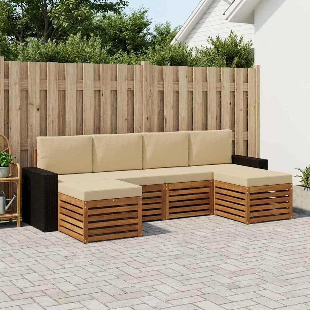 Sofasæt med pude 6 stk Naturlig og Beige Massivt Akacietræ billede