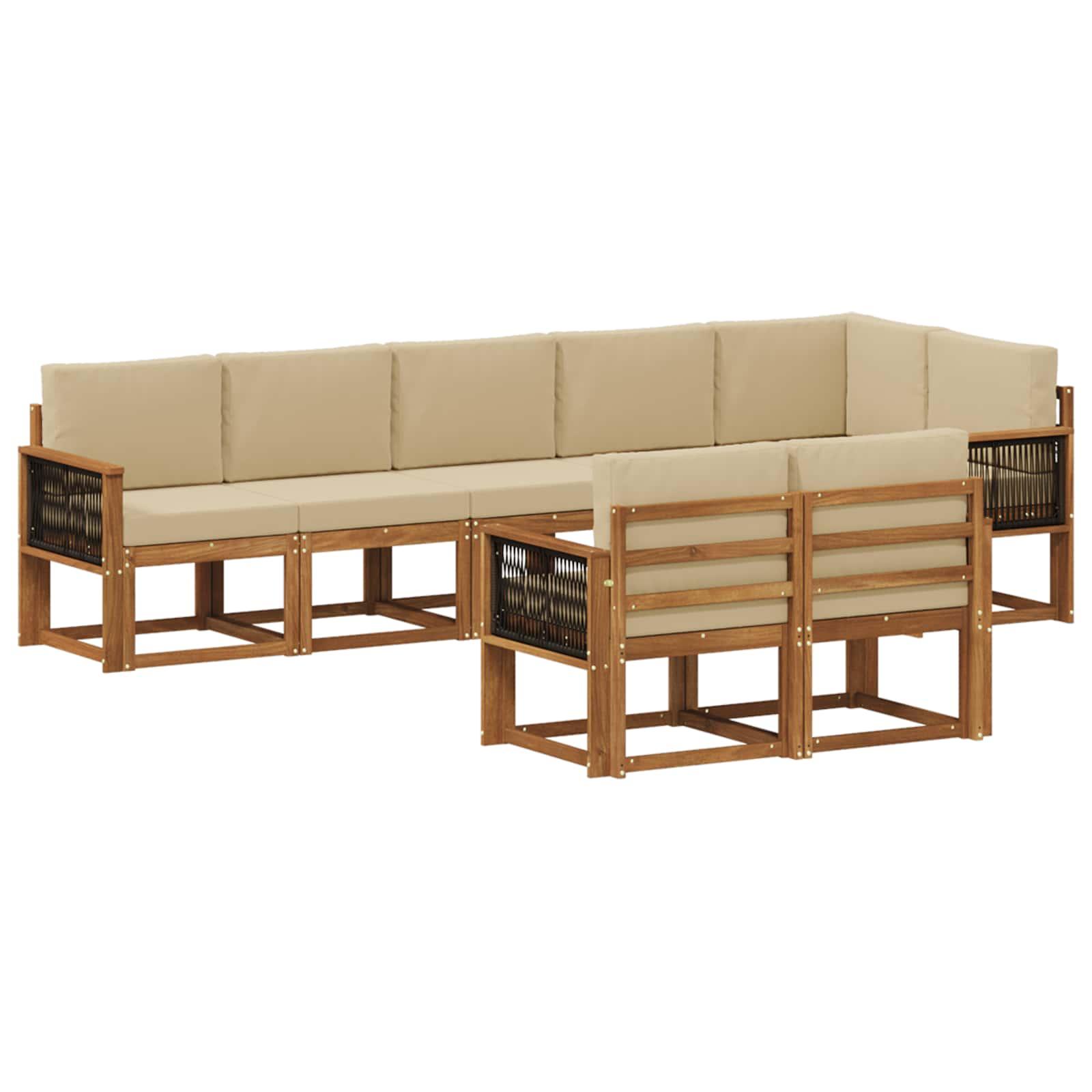 Udendørs sofagruppe med pude 8 stk Naturlig og Beige Polyester billede