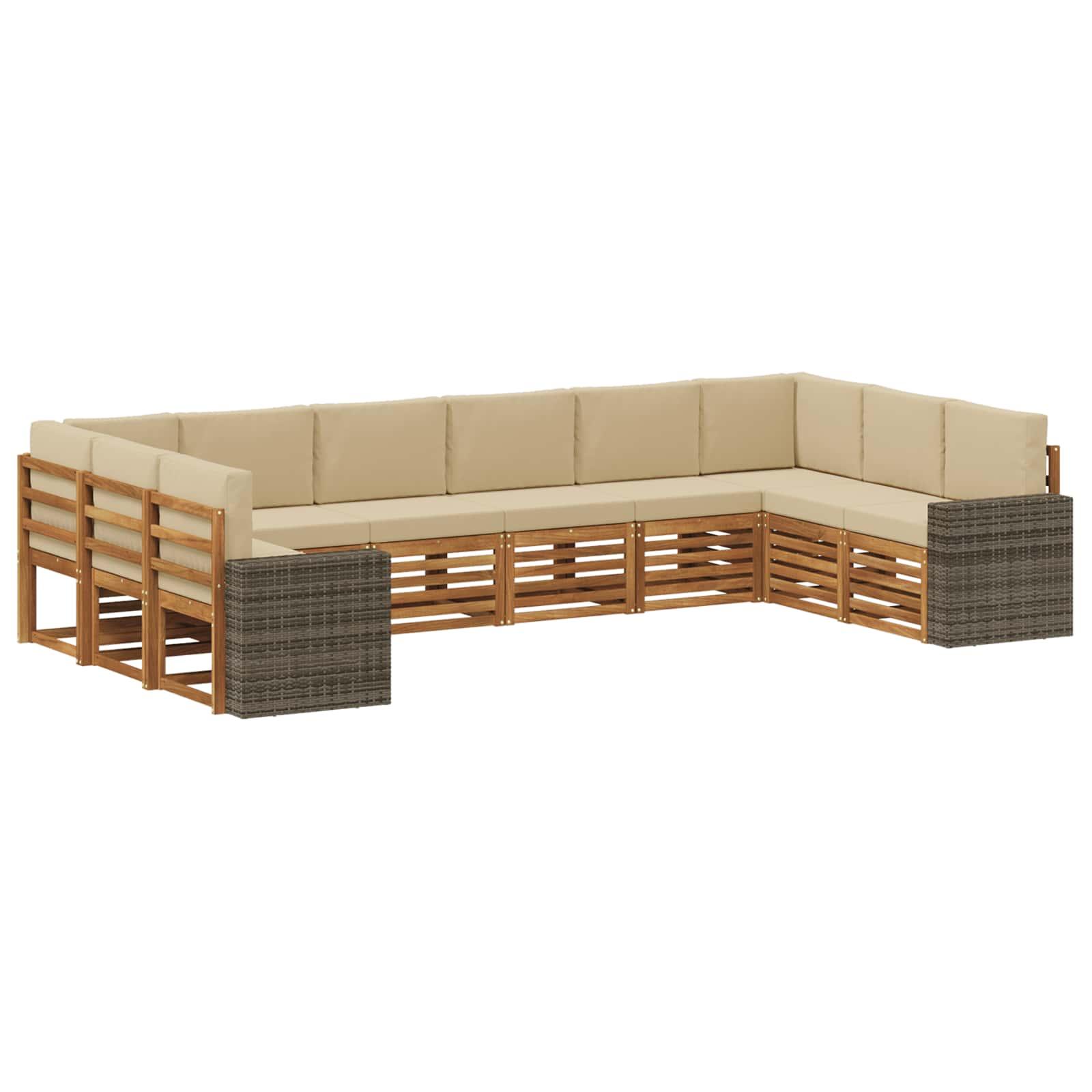 Udendørs sofagruppe med pude 10 stk Naturlig og Beige Polyester billede