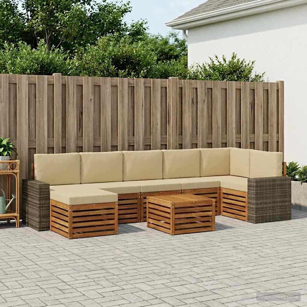 Udendørs sofagruppe med pude 8 stk Naturlig og Beige billede