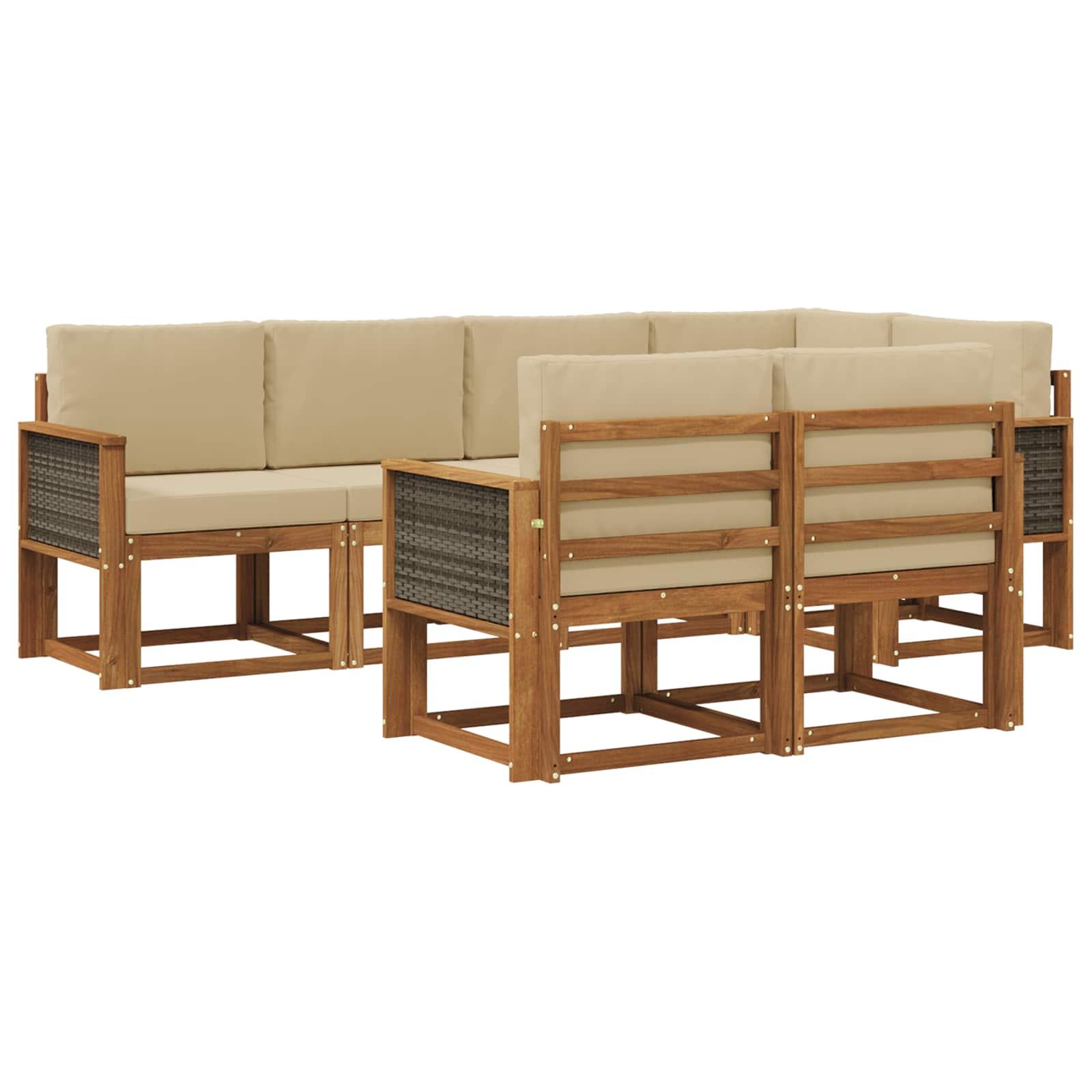 Udendørs sofagruppe med pude 7 stk Naturlig og Beige Polyester billede