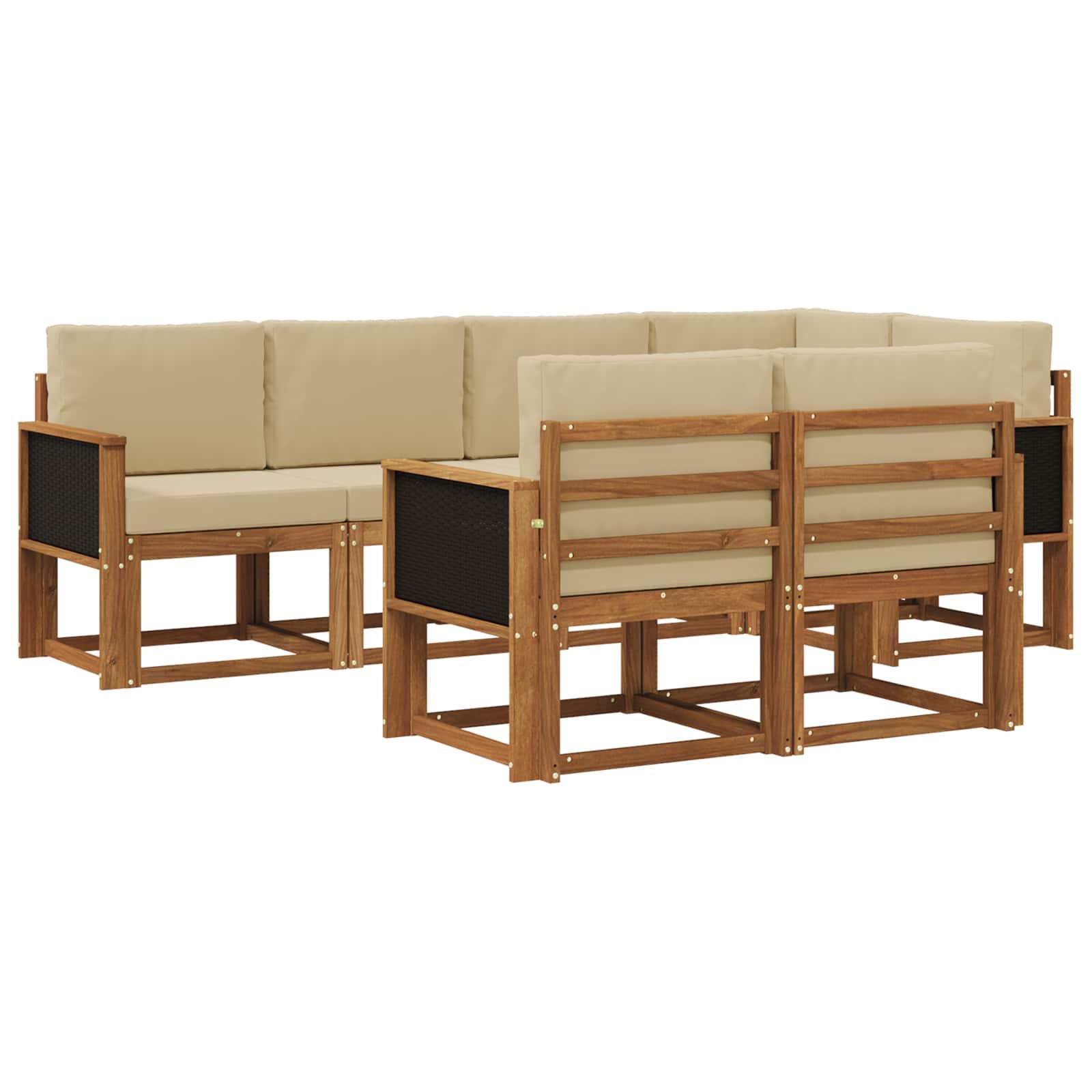 Udendørs sofagruppe med pude 7 stk Naturlig og Beige Polyester billede