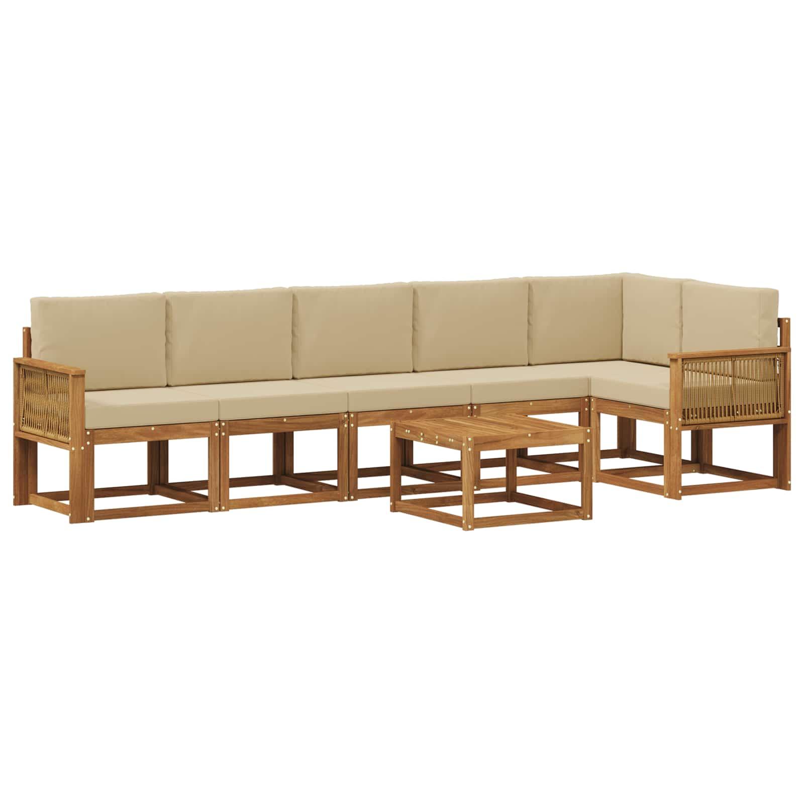 Udendørs sofagruppe med pude 7 stk Naturlig og Beige Polyester billede