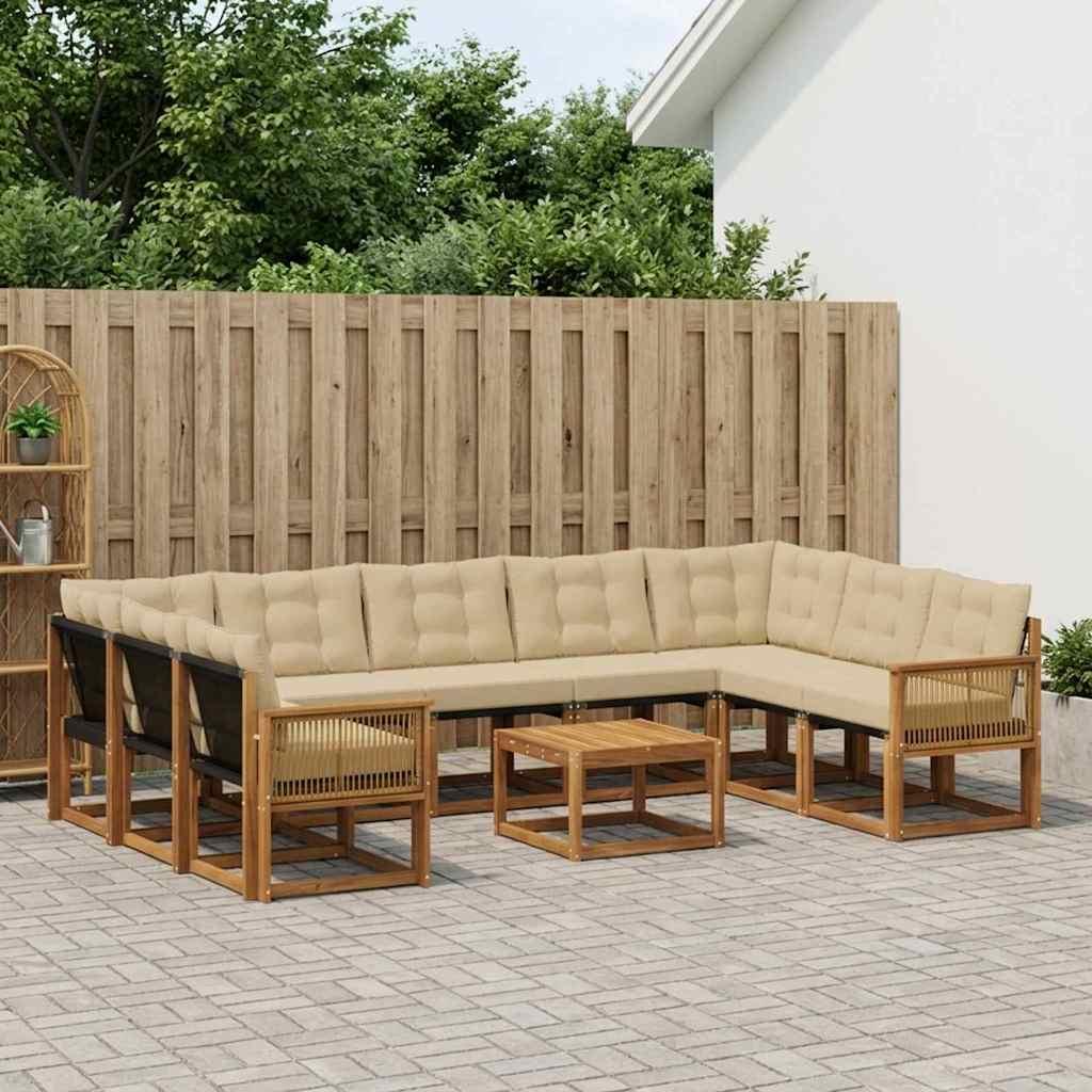 Udendørs sofagruppe med pude 10 stk Naturlig og Beige billede