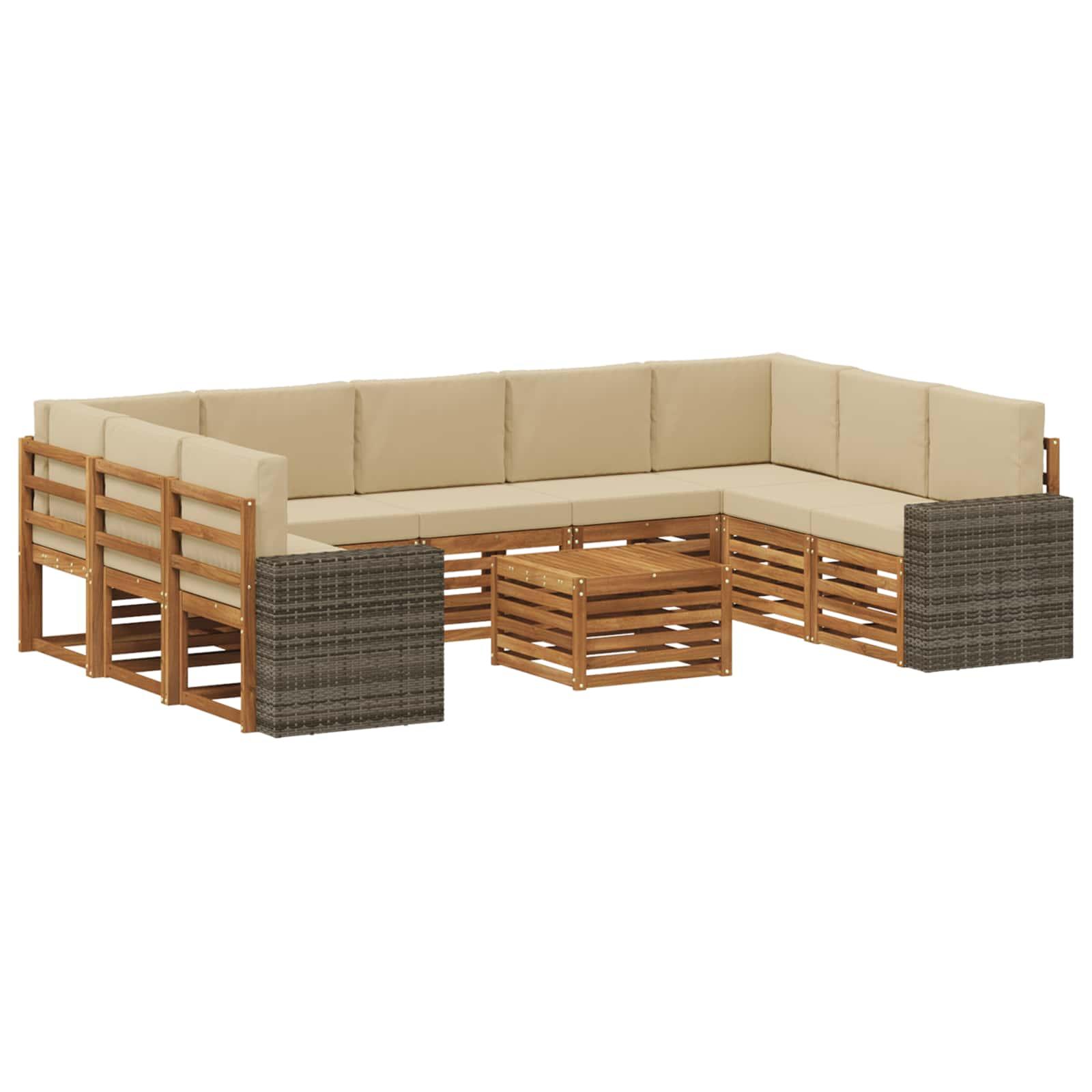 Sofasæt med pude 10 stk Naturlig og Beige Massivt Akacietræ billede