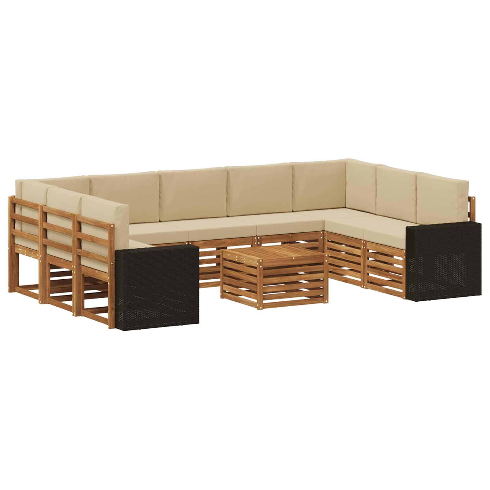 Sofasæt med pude 10 stk Naturlig og Beige Massivt Akacietræ billede