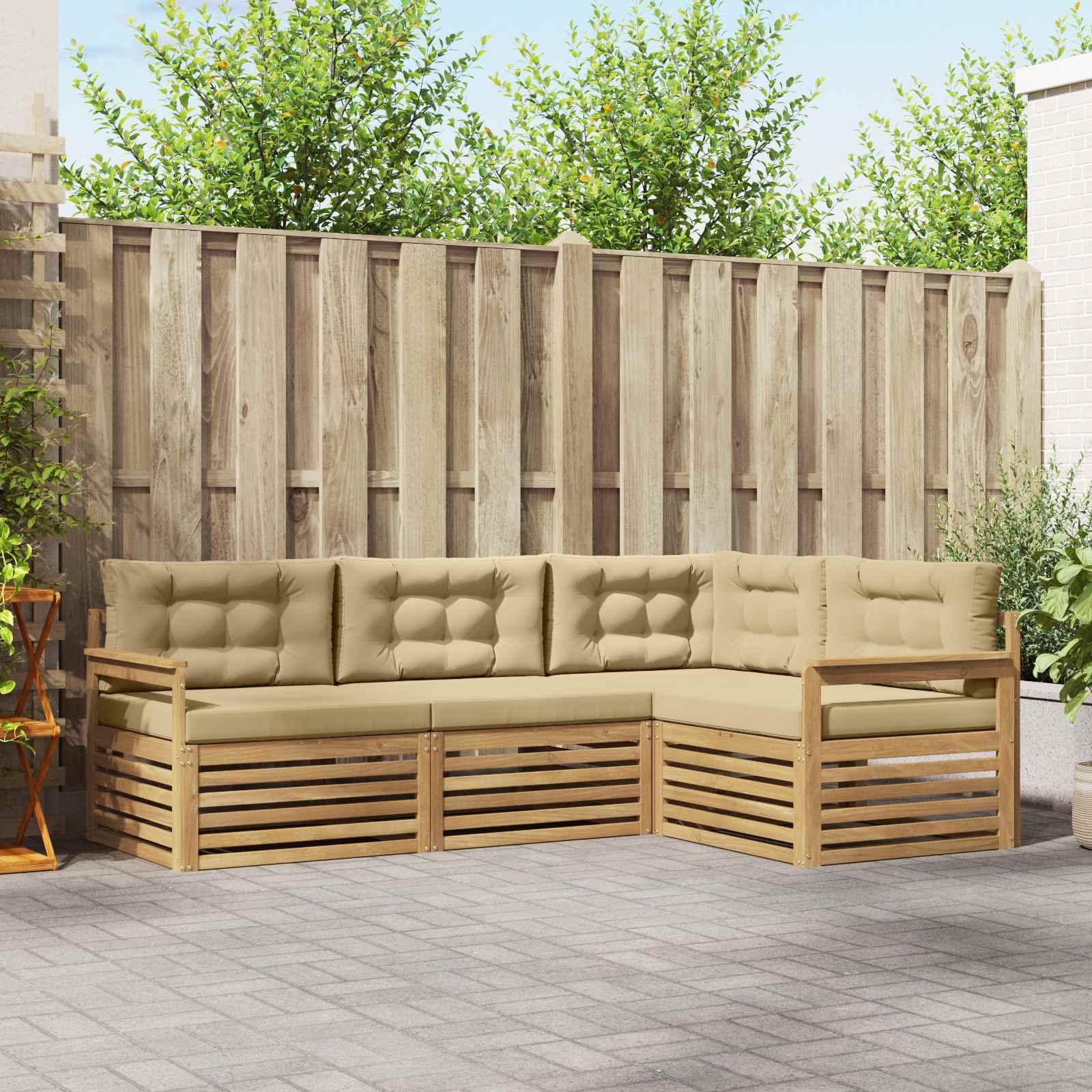 Udendørs sofagruppe med pude 5 stk Hvid og Beige Polyester billede