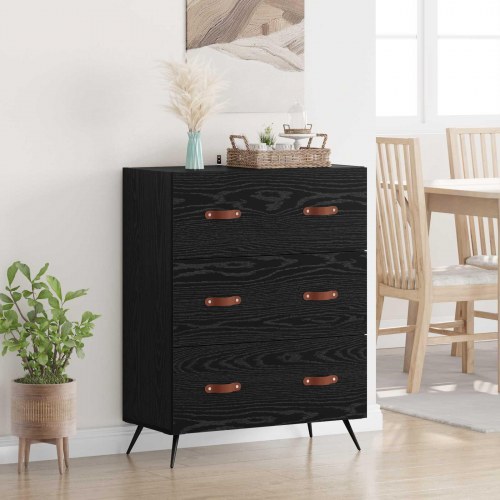 Kommode med 3 skuffer - sort eg, 69,5 x 34 x 90 cm