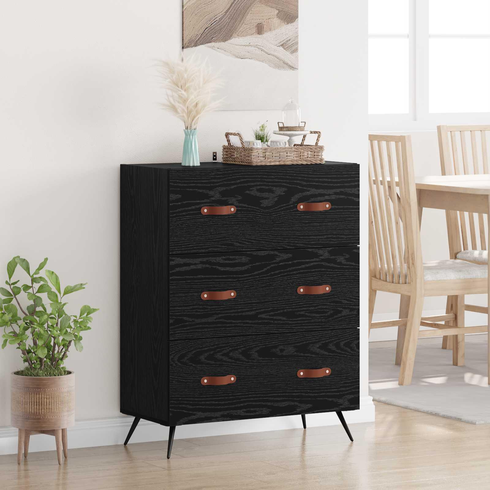 Skuffeskab med skuffe Sort Eg 69,5 x 34 x 90 cm Konstrueret træ billede