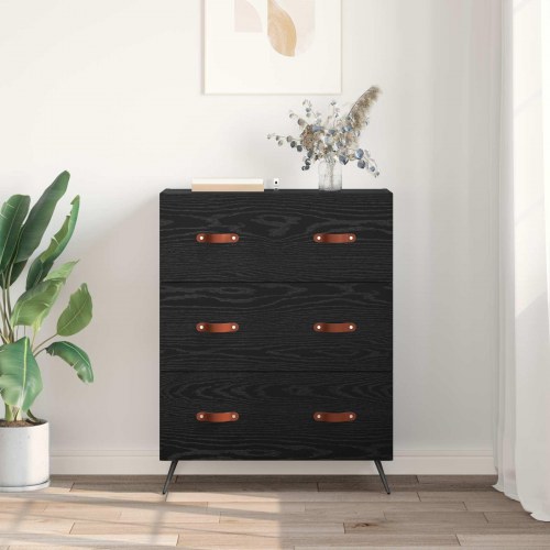 Kommode med 3 skuffer - sort eg, 69,5 x 34 x 90 cm