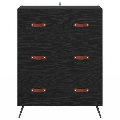 Kommode med 3 skuffer - sort eg, 69,5 x 34 x 90 cm