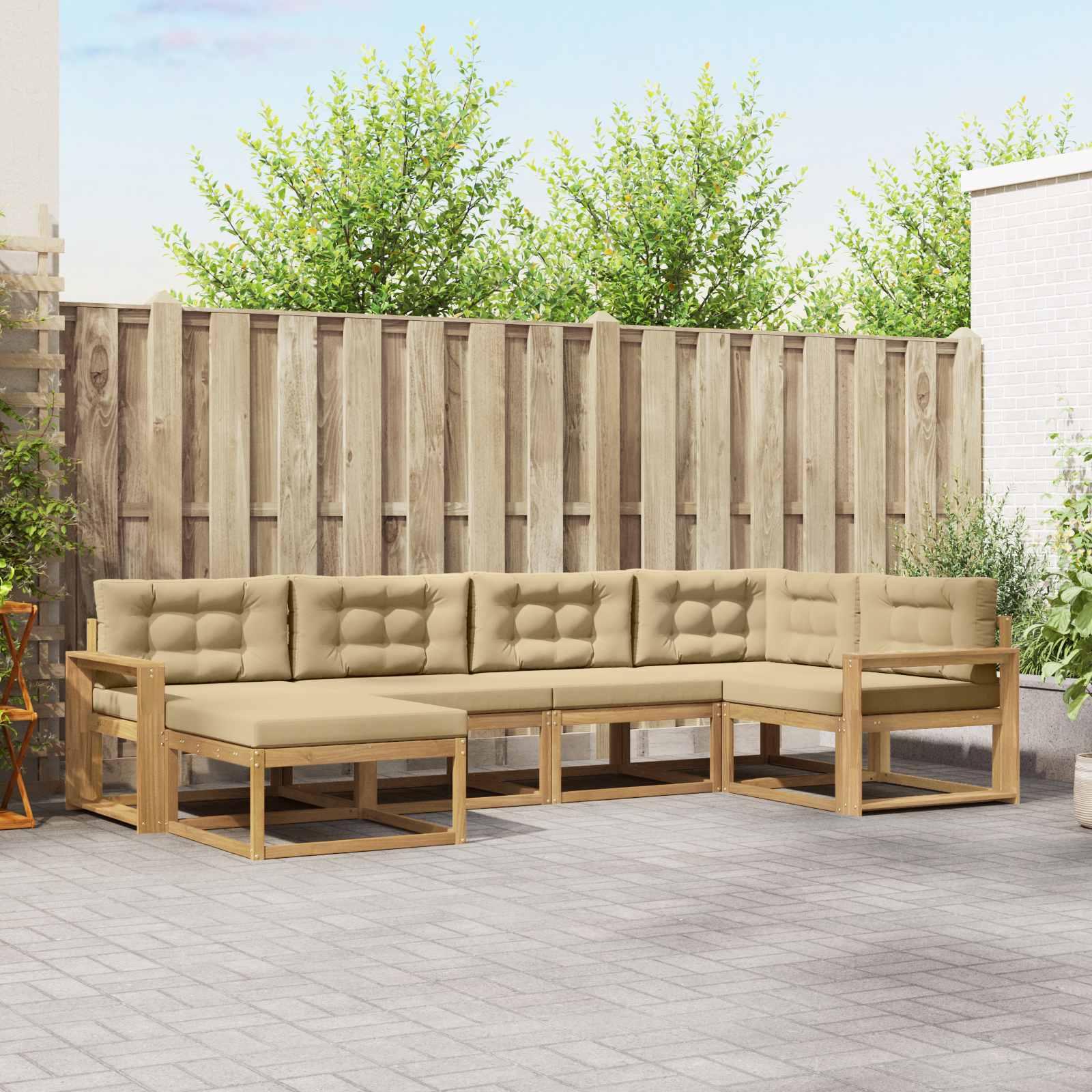 Udendørs sofagruppe med pude 5 stk Hvid og Beige Polyester billede