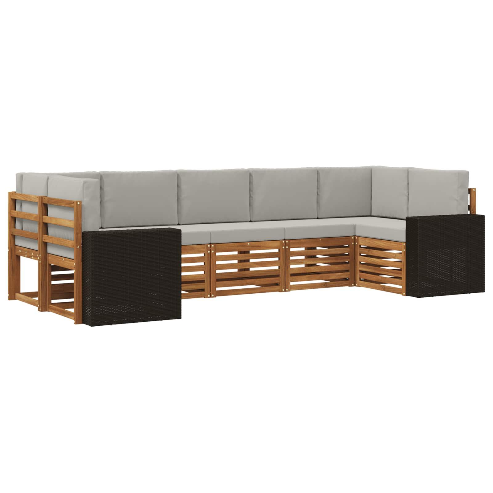 Udendørs sektionalsofa sæt, 7 dele - natur/lysegrå polyester