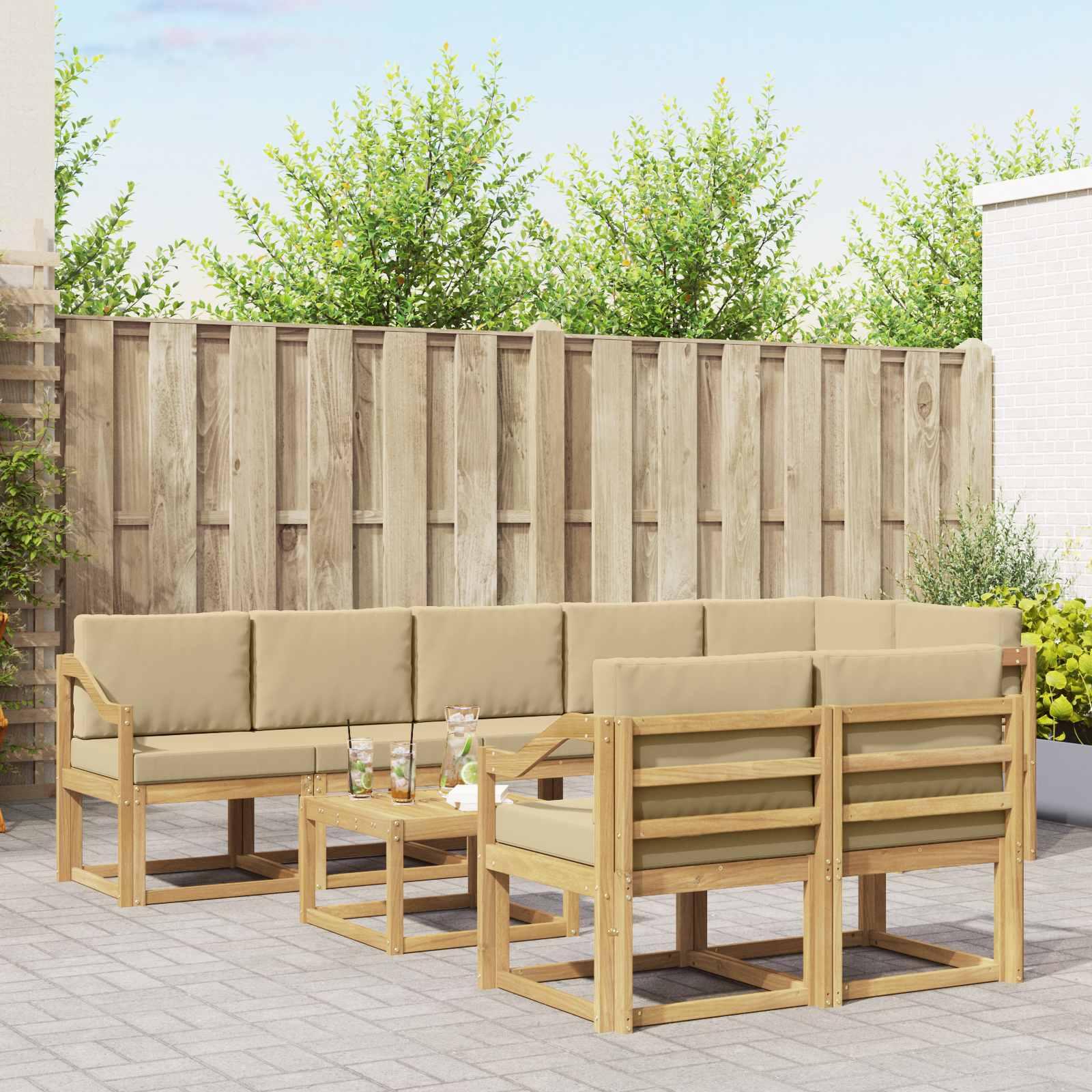 Udendørs sofagruppe med pude 9 stk Hvid og Beige Polyester billede