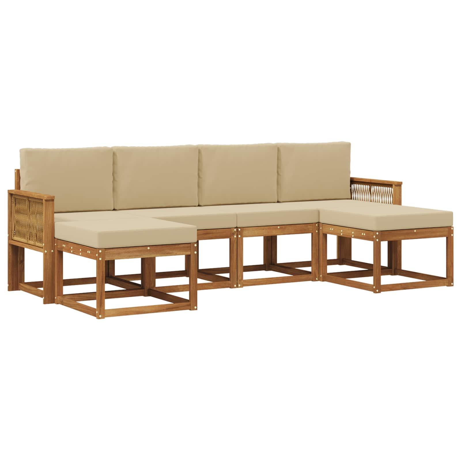 Udendørs sofagruppe med pude 6 stk Naturlig og Beige Polyester billede