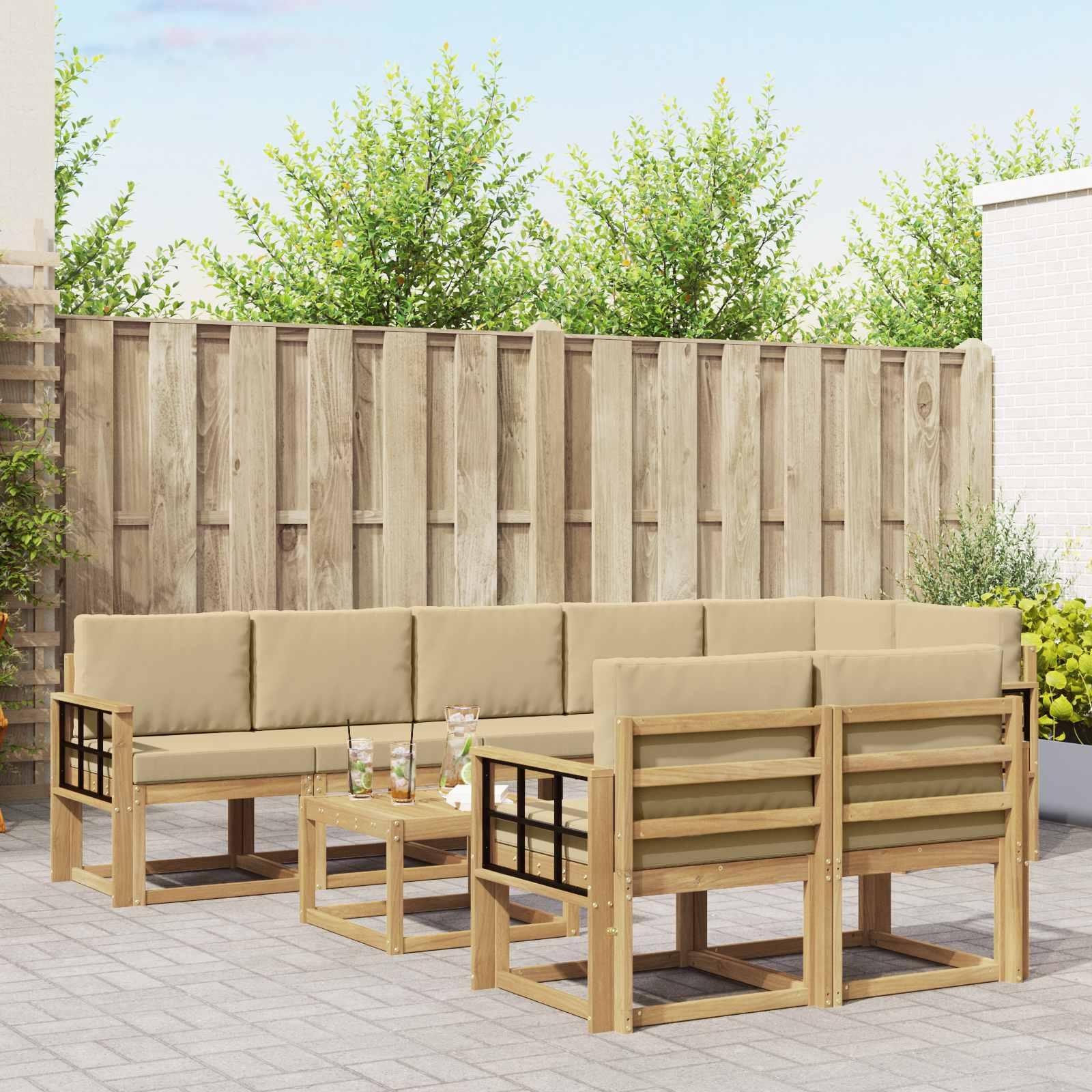 Udendørs sofagruppe med pude 9 stk Hvid og Beige Polyester billede