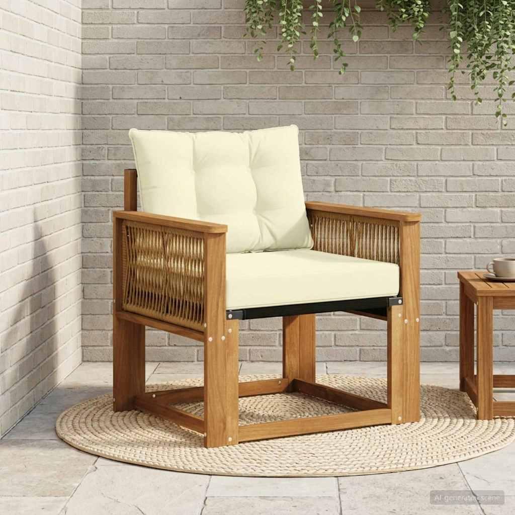 Udendørs Mellem Sofa Massiv akacietræ og Textilene Naturfarvet billede