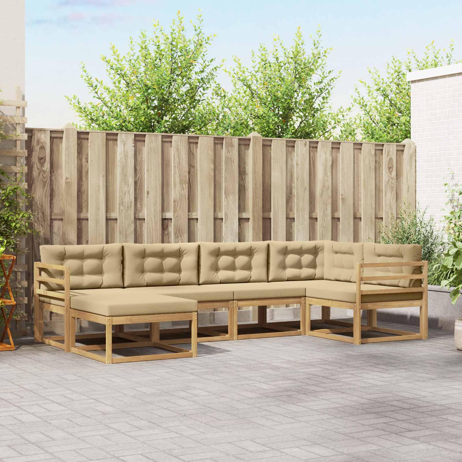 Udendørs sofagruppe med pude 5 stk Hvid og Beige Polyester billede