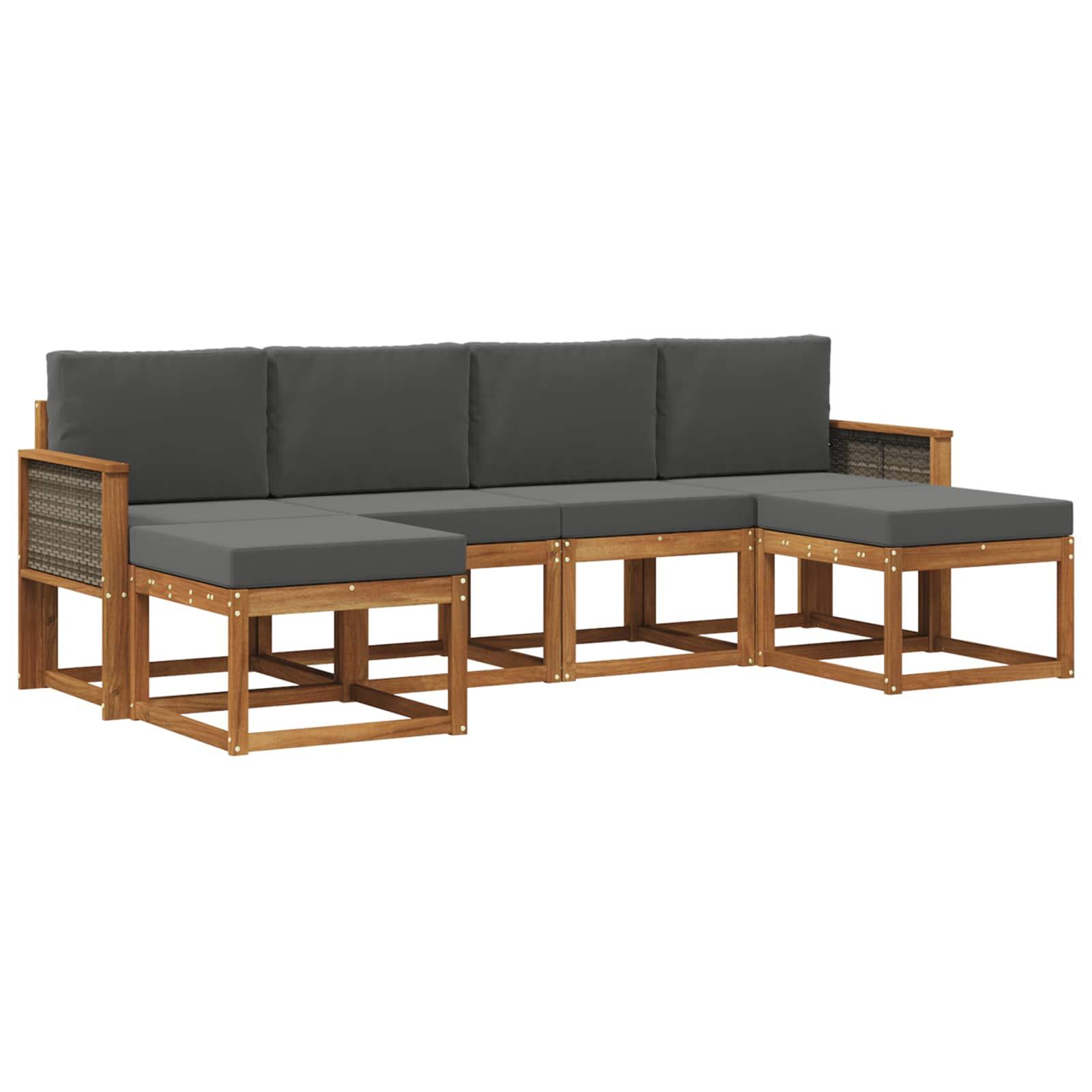 Udendørs sofagruppe 6 stk Naturlig og Antracit Polyester billede
