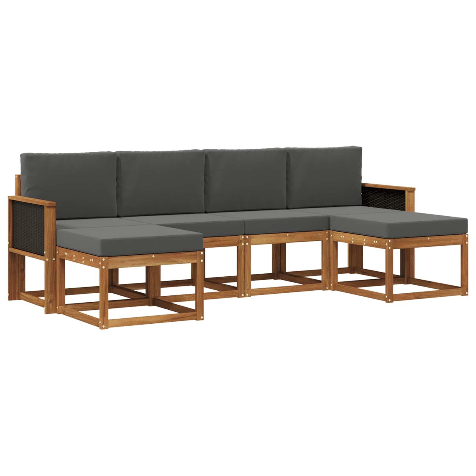 Udendørs sofagruppe 6 stk Naturlig og Antracit Polyester billede