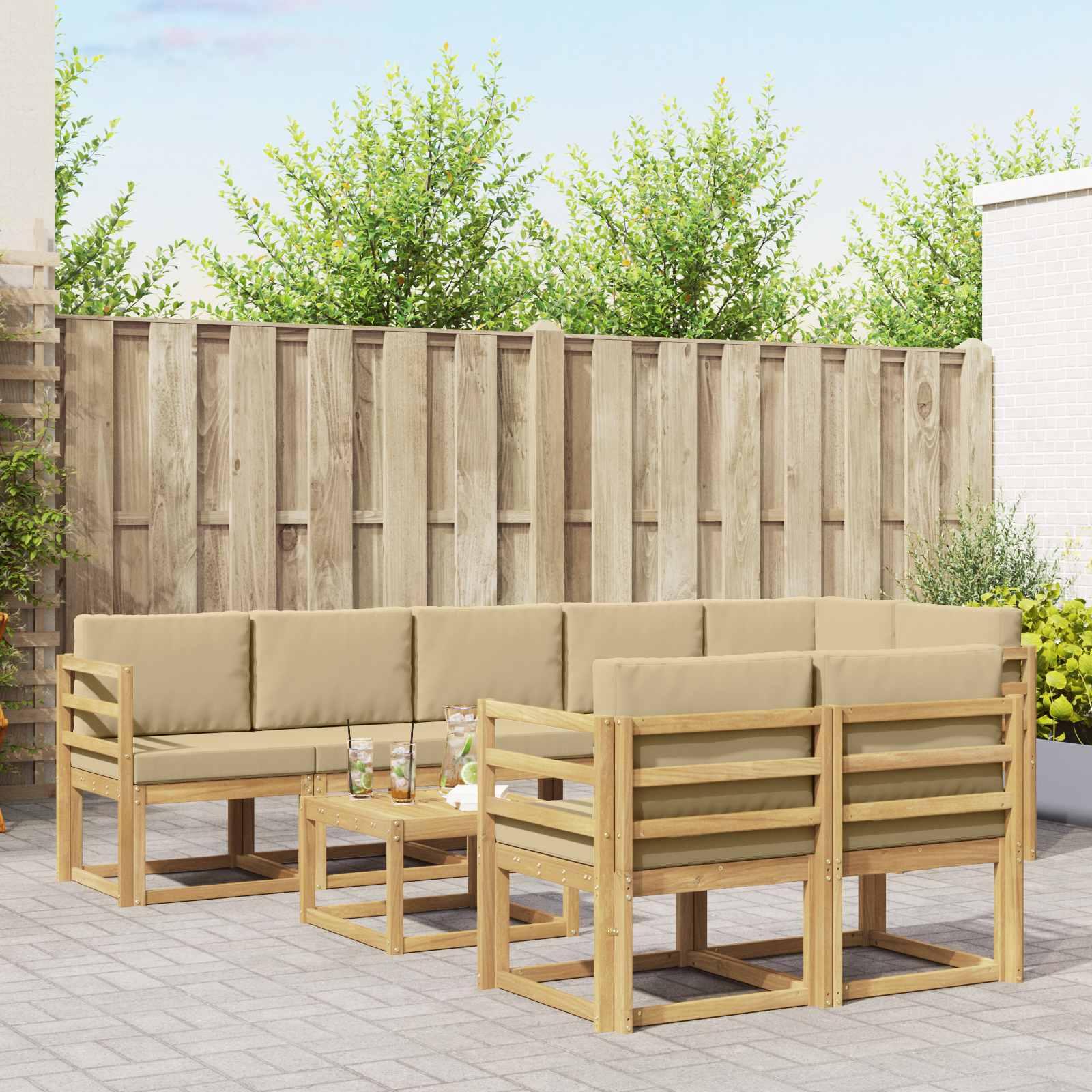 Udendørs sofagruppe med pude 9 stk Hvid og Beige Polyester billede