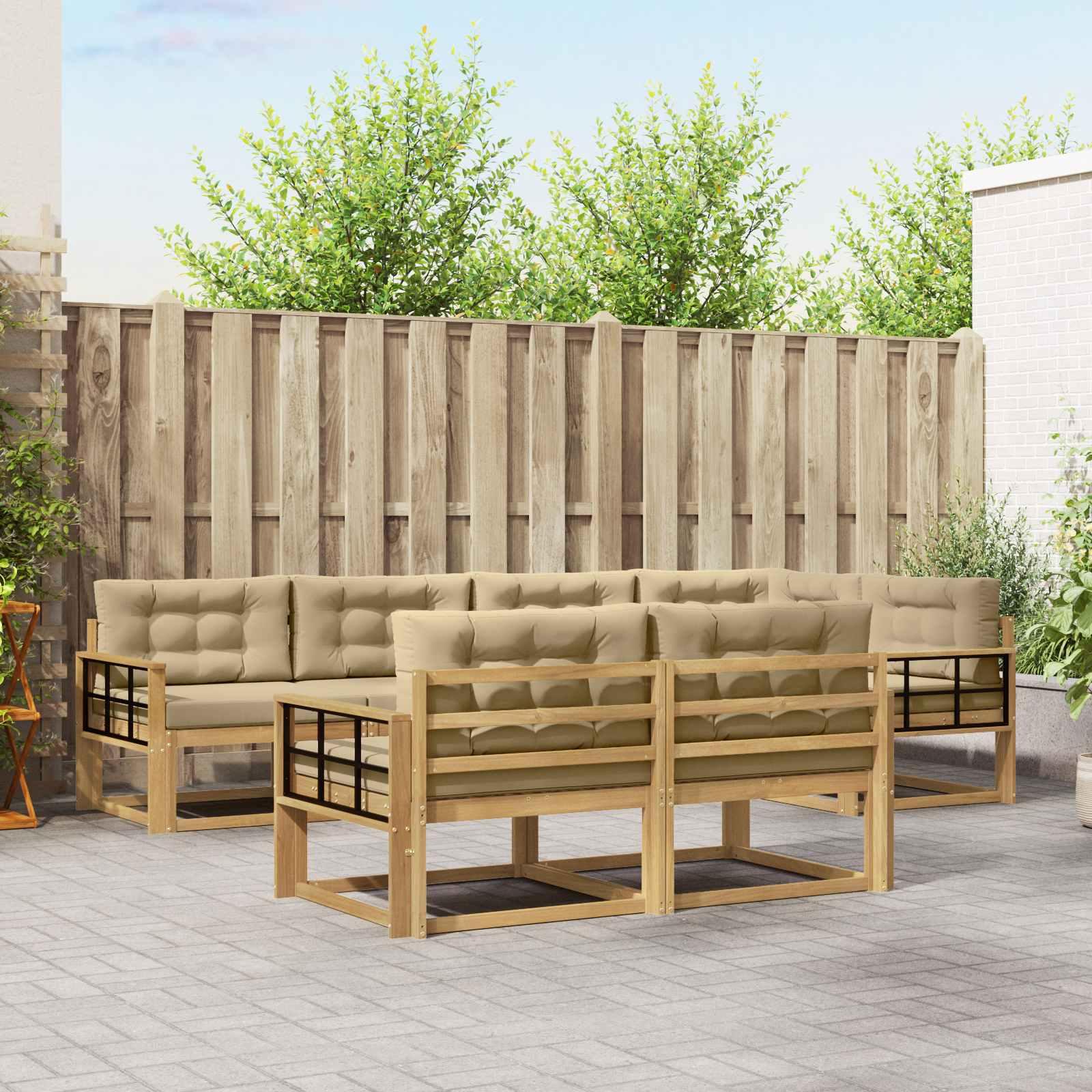 Udendørs sofagruppe med pude 6 stk Hvid og Beige Polyester billede