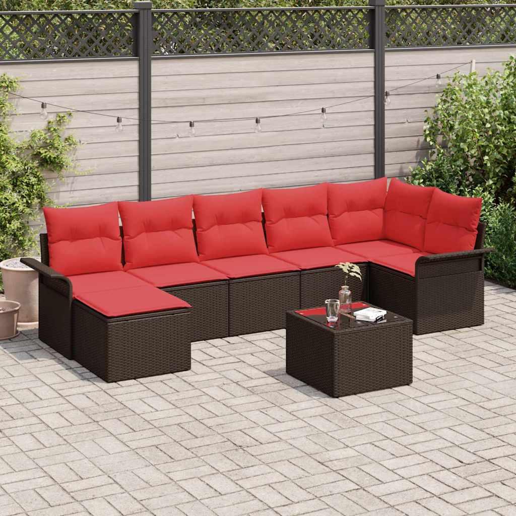 Havesofa Sæt med pude 8 stk Brun Poly rattan billede