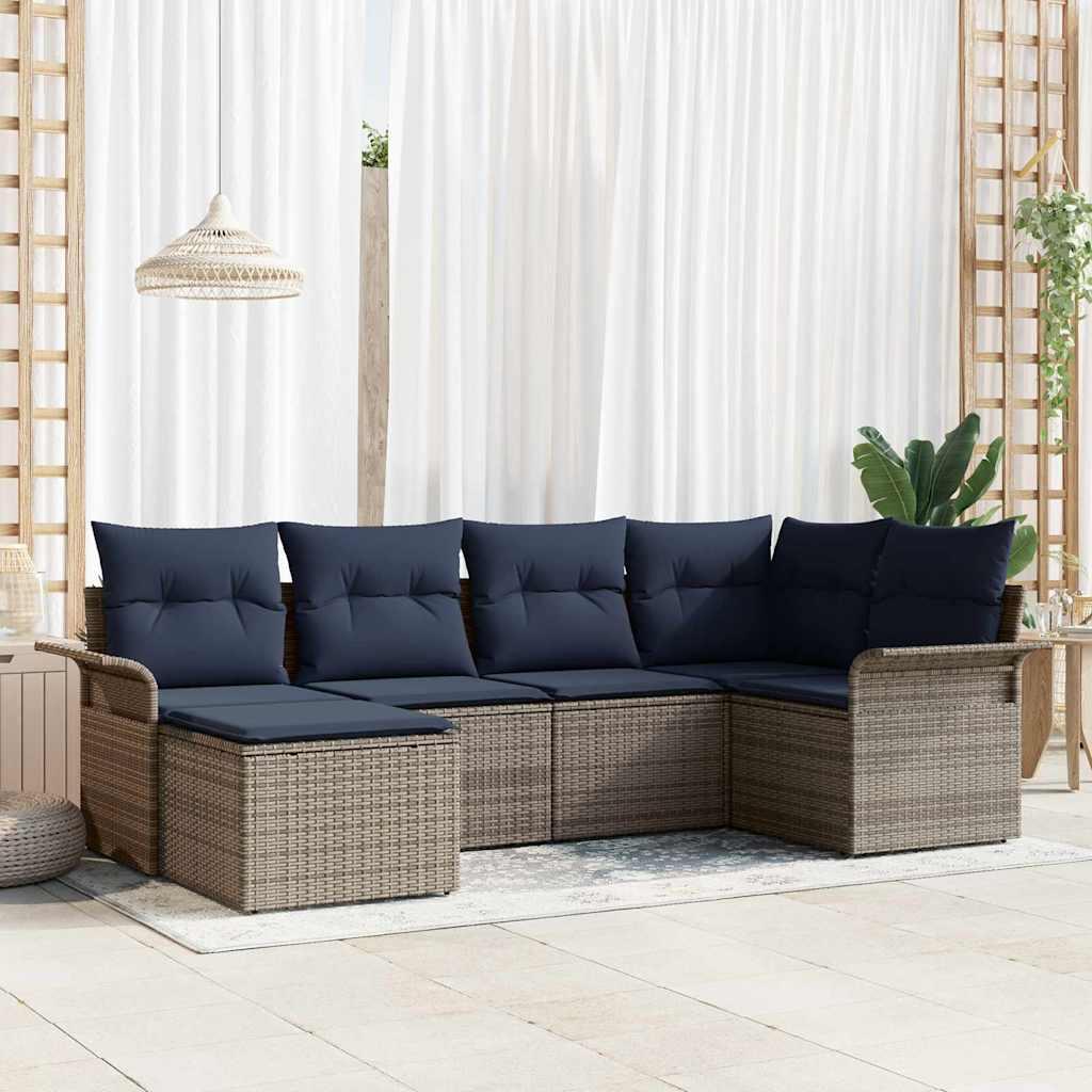 Havesofa Sæt med pude 6 stk Grå polyrattan billede