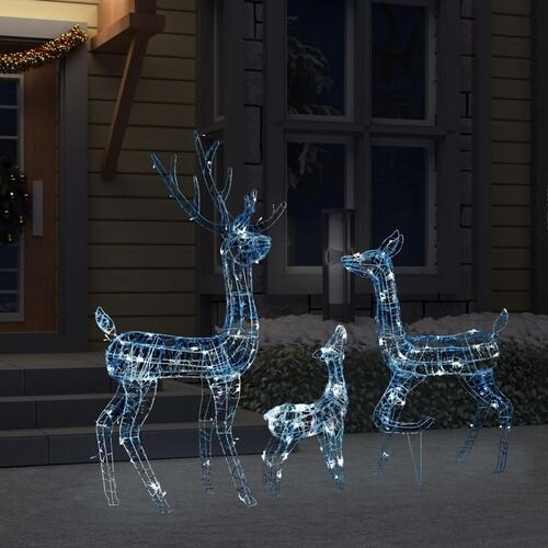 Juledekoration rensdyrfamilie 300 LED'er akryl kold hvid