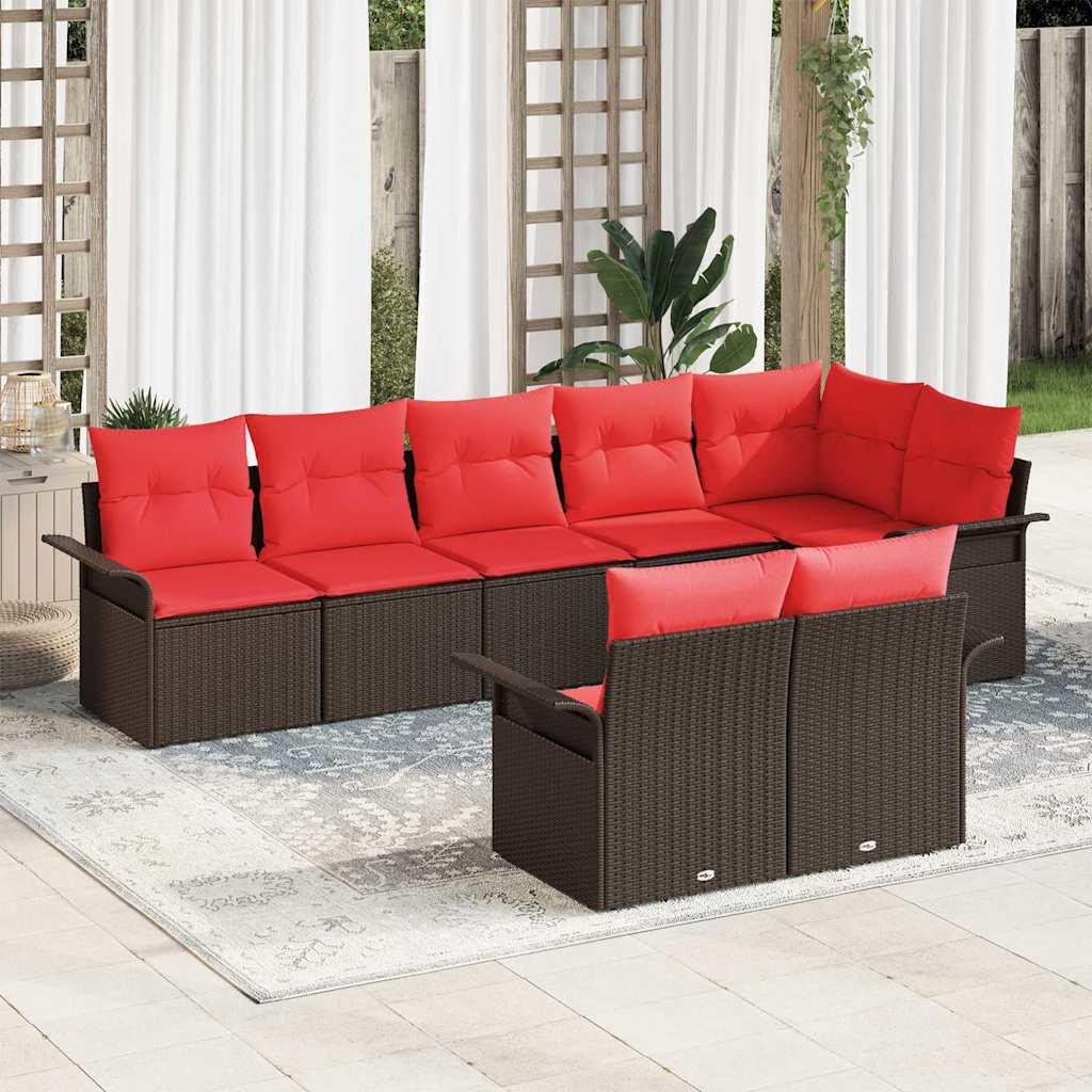 Havesofa Sæt med pude 8 stk Brun polyrattan billede
